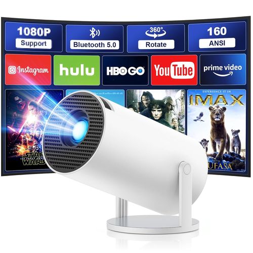 BAERTMY-Videoprojecteur 4K Mini Projecteur, WiFi 6 1080P Portable Projecteur Video, BT5.0 Correction Trapze Rotation 180 Rotation, avec Android et OS 11.0, Extrieur/Home Retroprojecteur [App intg