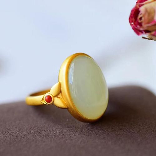 Bague  Ouverture Ovale En Jade Blanc Naturel Hetian, Rglable, Style Chinois, Rtro, Unique, Ancien, Artisanat En Or, Cadeau De Nol Pour Femmes