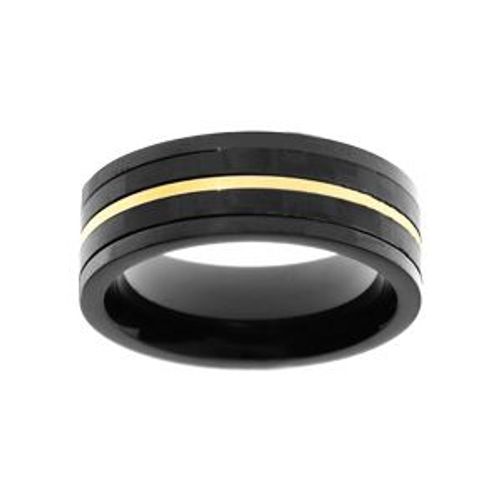 Bague Acier Avec Carbone Et Pvd Noir Et Filet Pvd Jaune 8mm