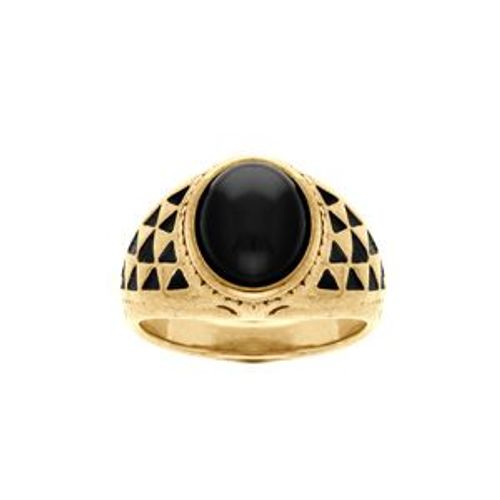 Bague Acier Dor Vieilli Onyx Noir Imitation