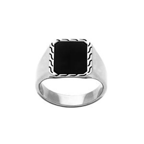 Bague Acier Rectangulaire 13 X 10mm Onyx Reconstitu
