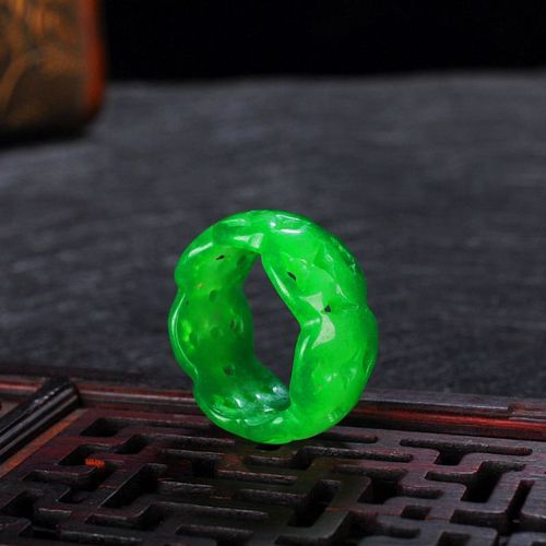 Bague Ajoure En Jade Vert Chinois, 8-10 Breloques, Accessoires De Mode, Amulette Porte-Bonheur Pour Hommes Et Femmes, Sculpt  La Main, Cadeau P15