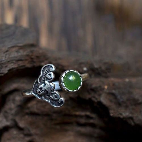Bague Ajustable En Argent Incrust De Jaspe Hetian, Style Ethnique Rtro Original, Bijoux Design De Niche Neutre Pour Hommes Et Femmes