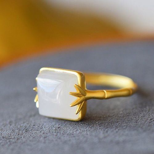 Bague Ajustable En Argent Incrust, Saphir Htian Naturel, Feuille Verte En Bambou, Brise Frache, Artisanat Lger, Luxe Pour Femmes, Breloque D'ouverture