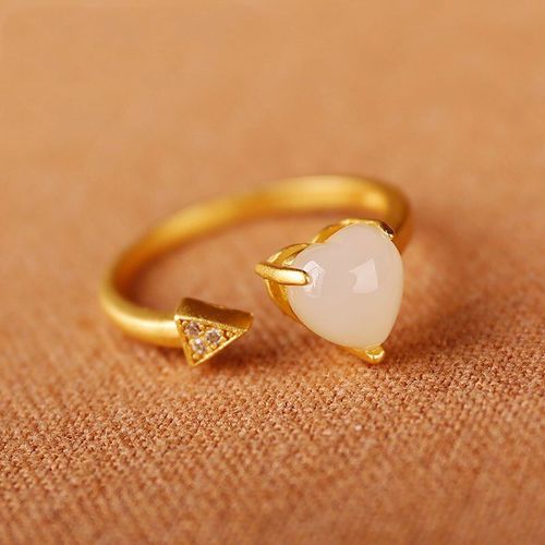 Bague Ajustable En Forme De CUr Pour Femme, Nouveau Diamant Incrust En Argent Naturel Hotan, Jade Blanc En Forme De Flche, Diamant Frais, Romantique, Charmant, Ouverture
