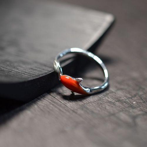 Bague Ajustable En Forme De Ko Rouge Incruste D'argent, Anneau D'ouverture En Forme De Cloche, Art Classique, Bijoux De Luxe Exquis Pour Dames