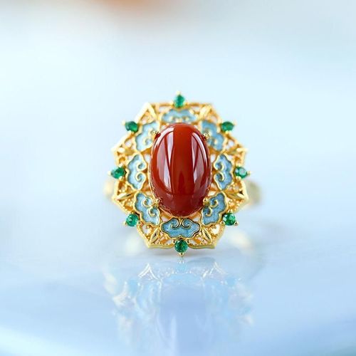 Bague Ajustable En Porcelaine maille, Or Ancien, Artisanat Sud-Rouge Tourmaline Ovale, Style Chinois Rtro, Bijoux Pour Femmes