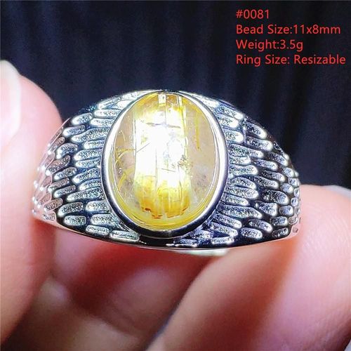 Bague Ajustable En Quartz Rutil Or Naturel, Ovale, Argent, Perle Claire Rutile Jaune, Pierres Riches, Bijoux Aaaaa
