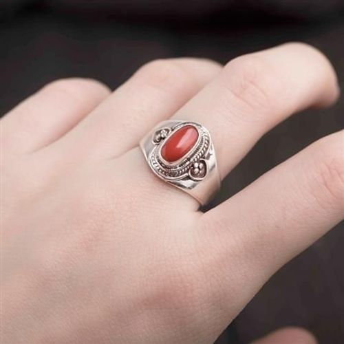 Bague Ajustable En Tourmaline Rouge Du Sud Pour Femmes, Bijou En Argent Incrust  La Main, Design Unique, Style Ethnique Rtro