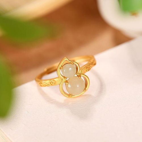 Bague Ancienne Gourde Dore Xiangyun En Jade Gris, Anneau Ouvert En Jade Htian Naturel, En Argent Sterling S925, Ornement Vintage