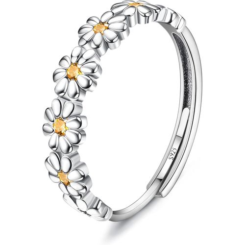 Bague Argent 925 Femme Bague Marguerite Jaune/Rose Zircon Cubique Anneau Ouvert Ajustable Bague Fine Bague Statement Bague De Doigt Bague En Argent Bague De Pouce Pour Femme Fille.[Y211]