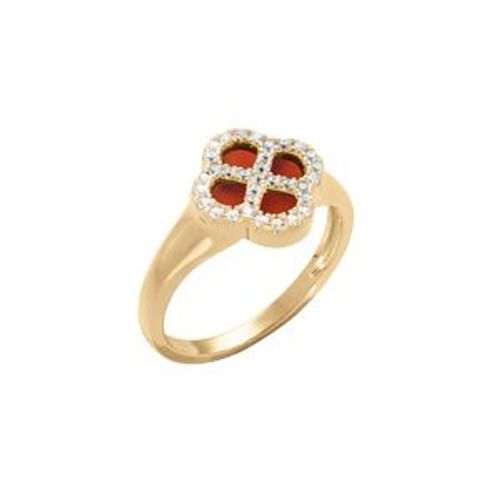 Bague Argent Dor Trfle Agate Rouge Vritable Contour Oxydes Blancs