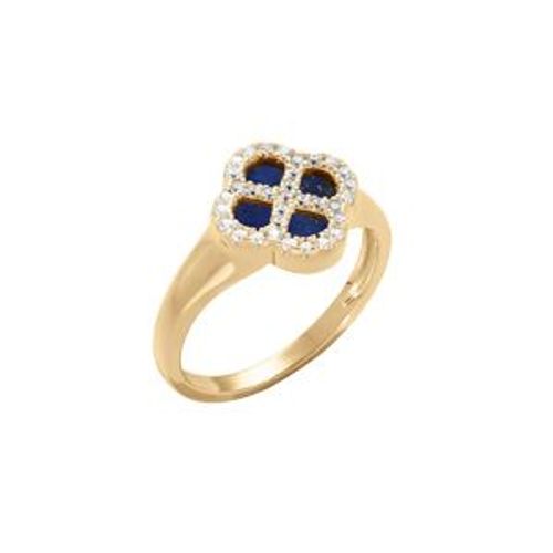 Bague Argent Dor Trfle Verre Bleu Fonc Contour Oxydes Blancs