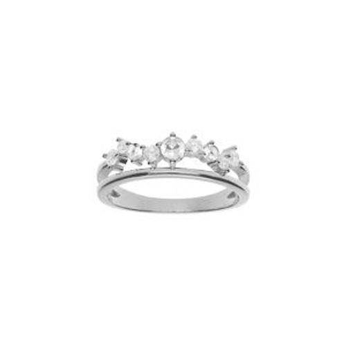 Bague Argent Rhodi 2 Rangs Oxydes Blancs Sertis
