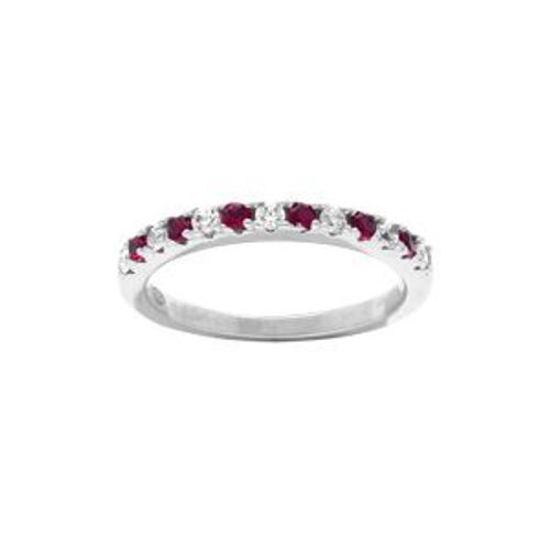 Bague Argent Rhodi Demi Alliance Oxydes Rouges Et Blancs Sertis