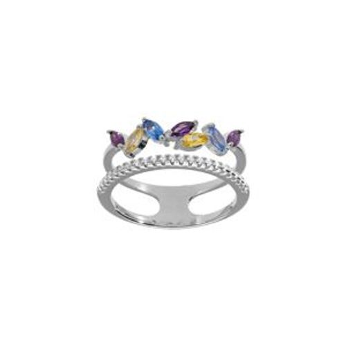 Bague Argent Rhodi Double Rang Oxydes Violet Bleu Et Jaune