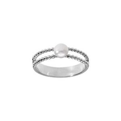 Bague Argent Rhodi Double Range Boules Et Perle De Culture D'eau Douce Blanche