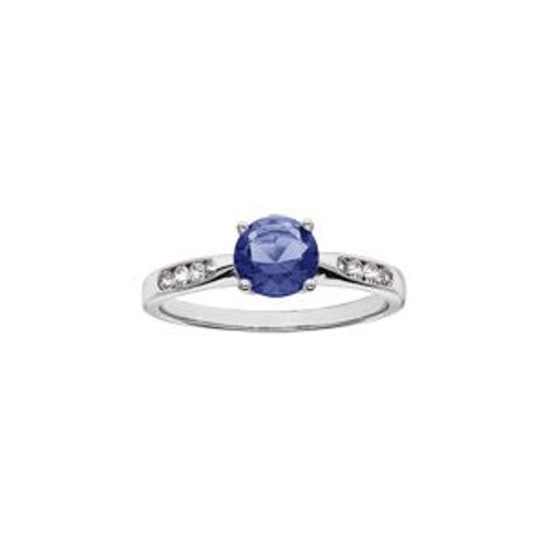 Bague Argent Rhodi Grand Diamtre 1 Oxyde Bleu Serti 4 Griffes + Oxydes Blancs