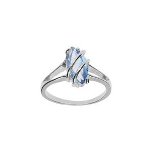 Bague Argent Rhodi Navette Ovale Oxyde Bleu Ciel