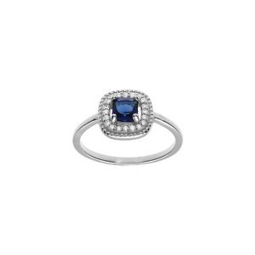 Bague Argent Rhodi Oxyde Carr Bleu Fonc Contour Oxydes Blancs