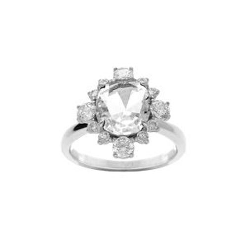 Bague Argent Rhodi Oxyde Centrale Blanc Contour Oxydes Blancs Sertis