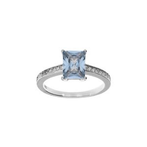 Bague Argent Rhodi Rectangle Oxyde Bleu Et Blanc
