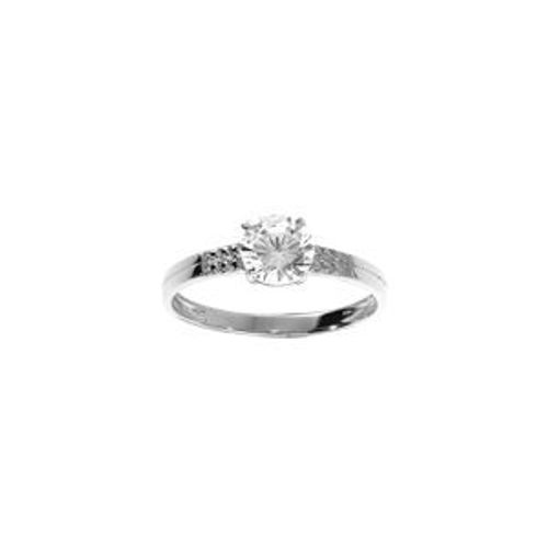 Bague Argent Rhodi Solitaire Oxydes Blancs Sertis Et 1 Oxyde Blanc Central 6mm