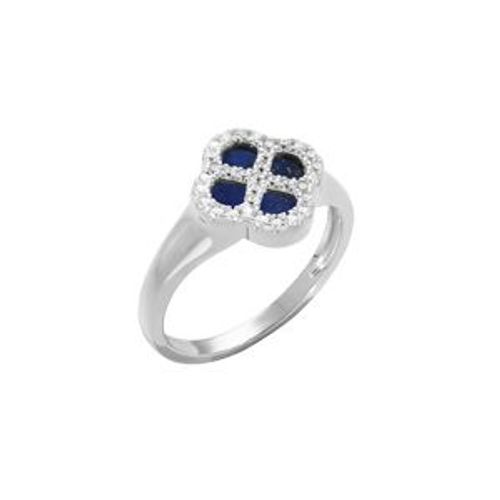 Bague Argent Rhodi Trfle Verre Bleu Fonc Contour Oxydes Blancs
