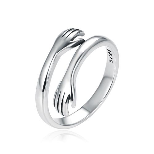 Bague Clin, Bague Clin Rglable En Argent Sterling 925, Bague Ouverte En Argent Avec Mains Entrelaces, Bagues De Couple, Bague De Promesse D'anniversaire, Bague D'amour Pour Femme