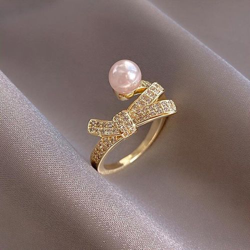Bague Corenne Dlicate En Zircon Pour Femmes Et Filles, Anneau Ajustable Ouvert, lgant, Perle, Bijou De Doigt