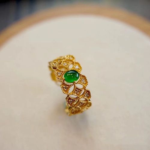 Bague Creuse Crative Unique De Styliste, Bague Ajustable Avec Des Diamants Incrusts D'argent Et Une Ouverture Ovale De Calcdoine Verte