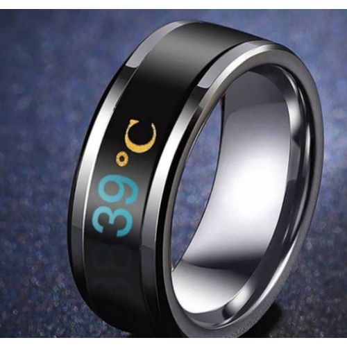 Bague D'affichage De La Temprature En Acier Titane - Bague Intelligente De Dtection De Temprature Pour Homme Et Femme - Bague Unique De La Temprature Corporelle -Noir - Taille 7,