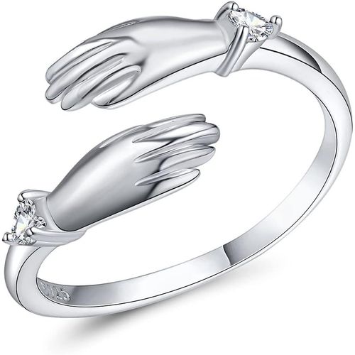 Bague D'treinte En Argent Sterling 925 Pour Femmes Rglables Clins Mains Embrassant La Bague Ouverte Pour Les Femmes[Q620]