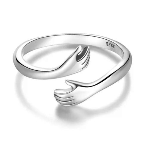 Bague De Clin En Argent 925  La Mode Polyvalent Rglable Clin Mains Ouvert Bague Pour Fille Maman Soeur pouse Amie Grand-Mre Or Blanc