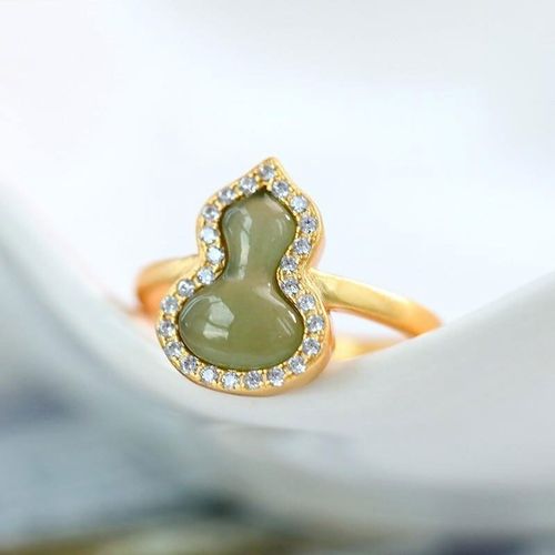 Bague De Gourde De Bon Augure De Style Chinois Classique, En Argent Sterling S925, Or Ancien Incrust, Jade Gris Hetian Rglable