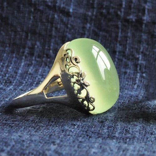 Bague De Luxe En Argent Et Jade Vert Incrust, Nouveaux Modles Fminins Chinois Rtro Atmosphre Pigeon Egg Light, Cadeau Pour Femmes