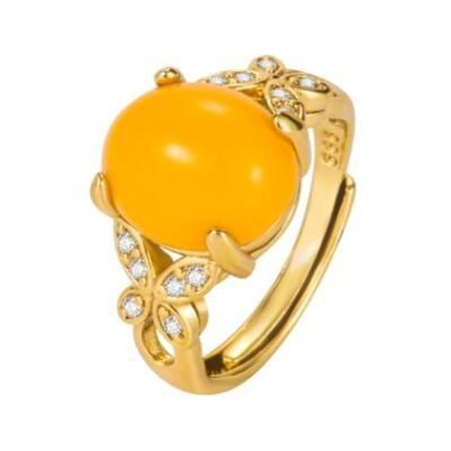 Bague De Mariage En Ambre De La Baltique Pour Femme, Anneau Ajustable En Cire De Miel Jaune, Succion Ovale Avec Zircon, Cadeau Pour Petite Amie Ou Maman