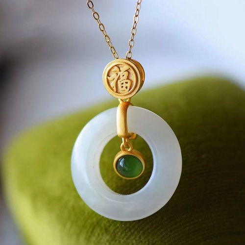 Bague De Scurit En Jade Blanc Naturel Hetian Pour Femme, Collier Avec Pendentif En Argent Sterling S925 Incrust De Jaspe, Rtro Simple Clas
