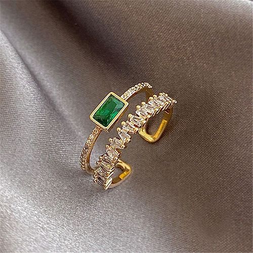 Bague Double Ouverte En Zircon Vert Pour Femmes, Cristal Gomtrique, Rtro, lgant, Mode, Bijoux De Luxe, 2020, Nouveaut