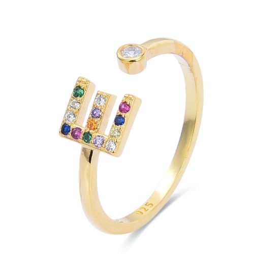 Bague E Luxenter Argent 925 Et Zircone Multicolore Finie En Or Jaune 18k
