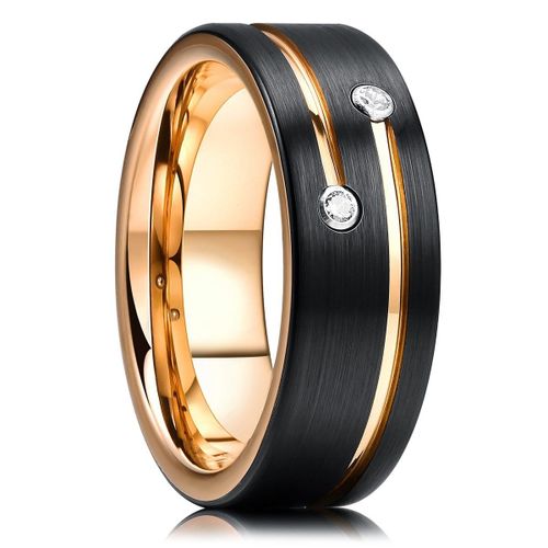 Bague En Acier Bross Noir Pour Hommes, 8mm, Incruste De Zircon, Ligne Rainure, Mode, Bijoux De Mariage, Taille 6-13