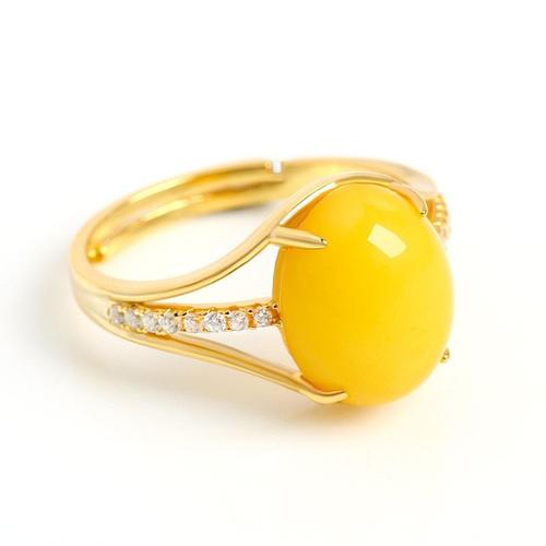 Bague En Argent 925 Pour Femmes. Bijoux Fins. Jaune Ambre Naturel. Taille Ajustable. Cadea -Yellow-Redimensionnable