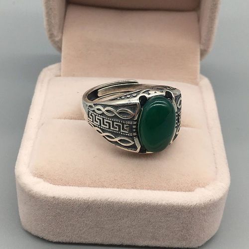 Bague En Argent En Jaspe Hetian Naturel Pour Femmes, Design Original, Motif Fin Sculpt, Ouverture Rglable, Breloque Rtro Chinoise, Bijoux Pour Femmes