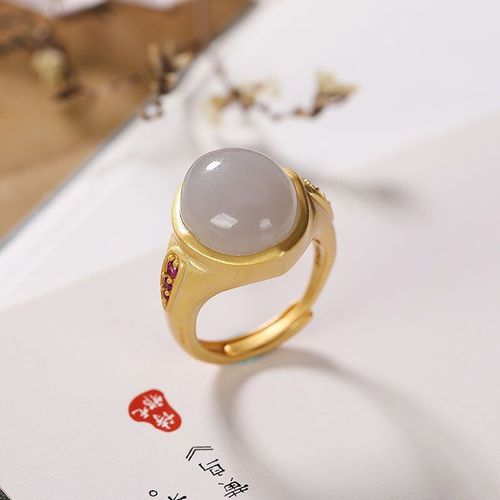 Bague En Argent Incrust De Calcdoine Blanche Htian Naturelle, Bague Ajustable, Style Chinois Rtro, Charmant, Bijoux Pour Femmes