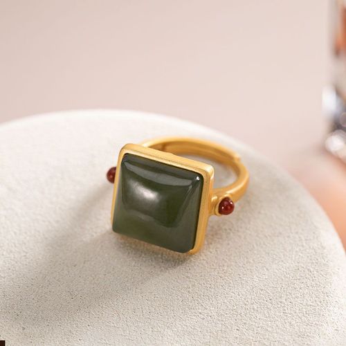 Bague En Argent Incrust De Saphir Hetian Naturel, Style Chinois Rtro, Forme Gomtrique, Breloque Cool, Bijoux De Marque Pour Femmes