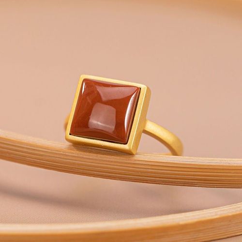 Bague En Argent Incruste De Calcdoine Rouge Du Sud, Rglable, Style Chinois Rtro Carr, Design Miniature, Charme Lger, Bijoux De Luxe Pour Femmes