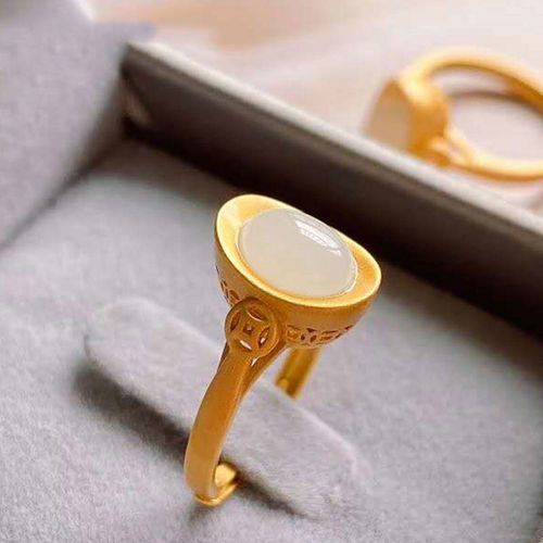 Bague En Argent Incruste De Jade Blanc Htian Naturel, Petit Lingot, Style Chinois Rtro, Ouverture De Palais Ajustable Pour Femmes