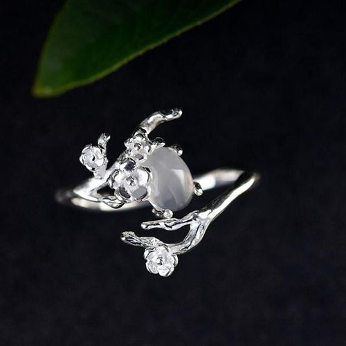 Bague En Argent Pour Femmes, Nouveau Design Original Incrust De Lumire De Lune, Calcdoine Blanche, Fleur De Prunier, Ouverture Rglable, Envoyer Un Cadeau  Un Ami