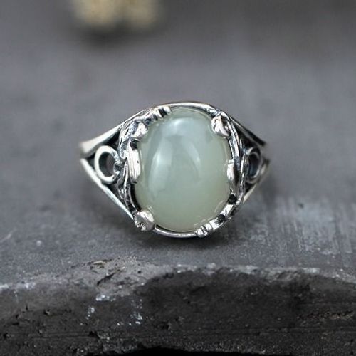 Bague En Argent Rtro Pour Femme, Bijou Avec Breloque En Jade Incrust, Design Ajustable, Temprament, Cadeau De La Saint-Valentin, Nouvelle Collection