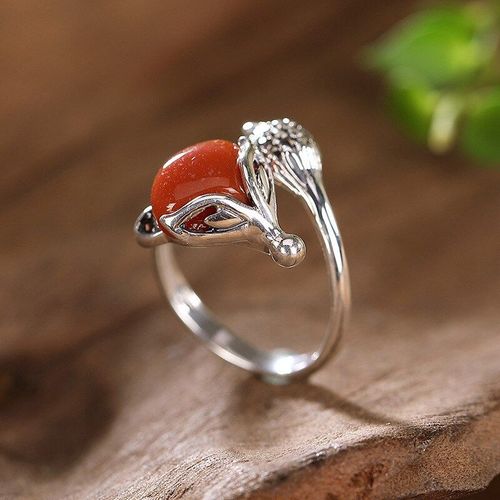 Bague En Argent Sterling S925 En Forme D'agate Rouge Du Sud Pour Femmes, Anneau D'ouverture Ajustable, Doux Et lgant, En Forme De Renard, K0098